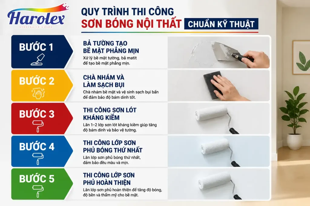 Quy trình thi công sơn bóng nội thất chuẩn kỹ thuật